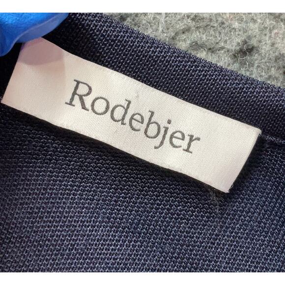 RODEBJER Bajnok Blue Asymmetric Stretch Knit Maxi Dress Long Sleeve Sz Small EUC - Picture 3 of 4